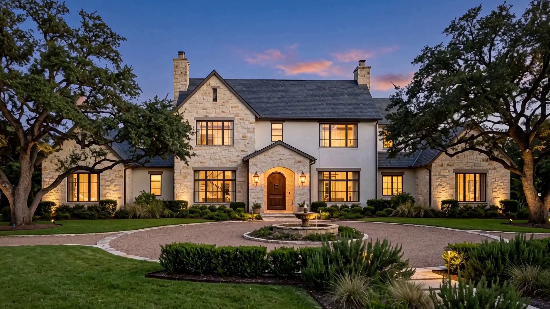Stone estate at blue hour